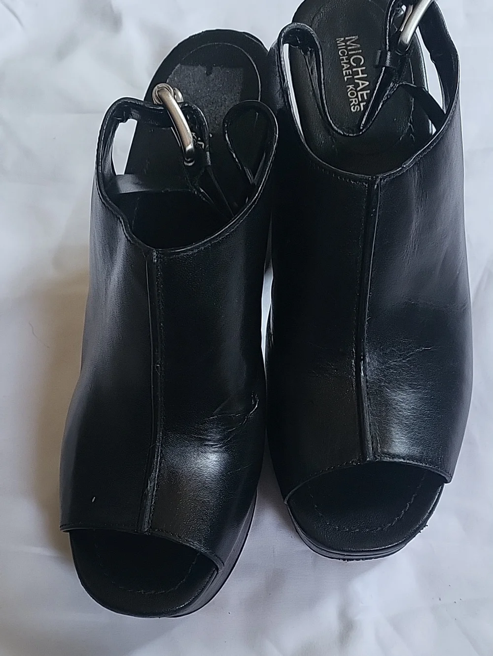 Michael Kors Black Leather Platform Block-Heel Sandals